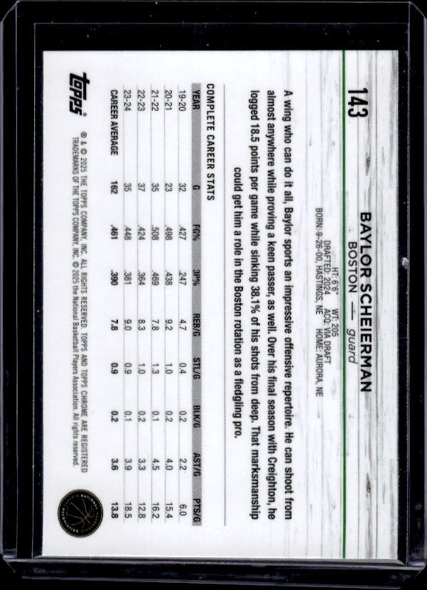 2024-25 Topps Chrome #143 Baylor Scheierman Magenta Refractor