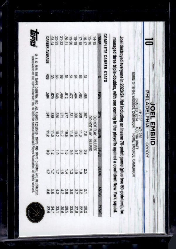 2024-25 Topps Chrome #10 Joel Embiid Blue Sonar Refractor #/125