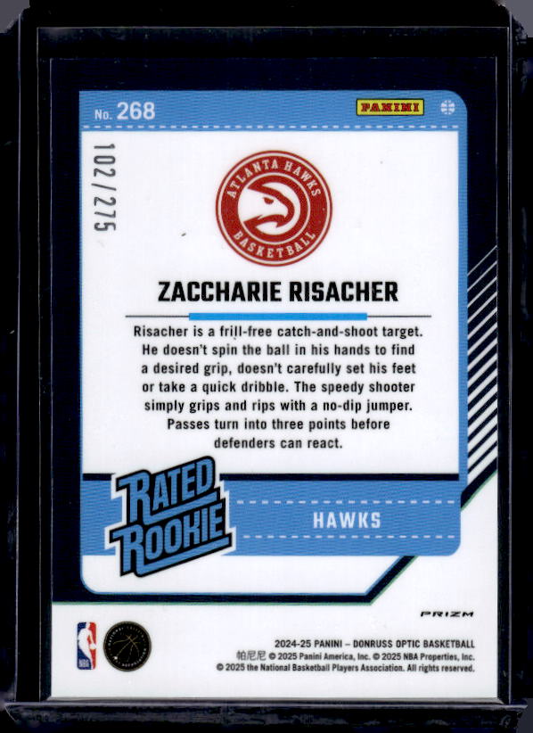 2024-25 Donruss Optic #268 Zaccharie Risacher Pink Glitter #/275