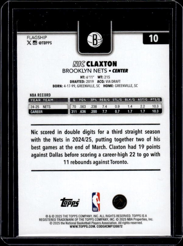 2025-26 Topps #10 Nic Claxton Crackleboard