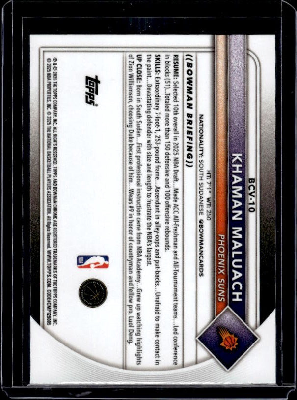 2025-26 Bowman #BCV-10 Khaman Maluach Chrome Fuchsia Mojo Refractors #/299