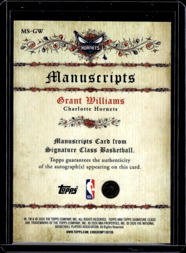 2025-26 Topps Signature Class #MS-GW Grant Williams Manuscripts