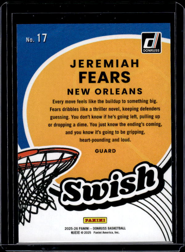 2025-26 Donruss Basketball #17 Jeremiah Fears Red Cubic /199