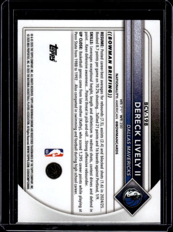 2025-26 Bowman #BCV-198 Dereck Lively II Chrome Mojo Refractors