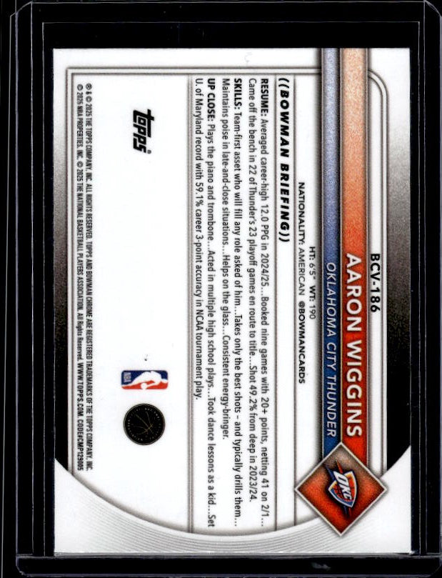 2025-26 Bowman #BCV-186 Aaron Wiggins Chrome Mojo Refractors