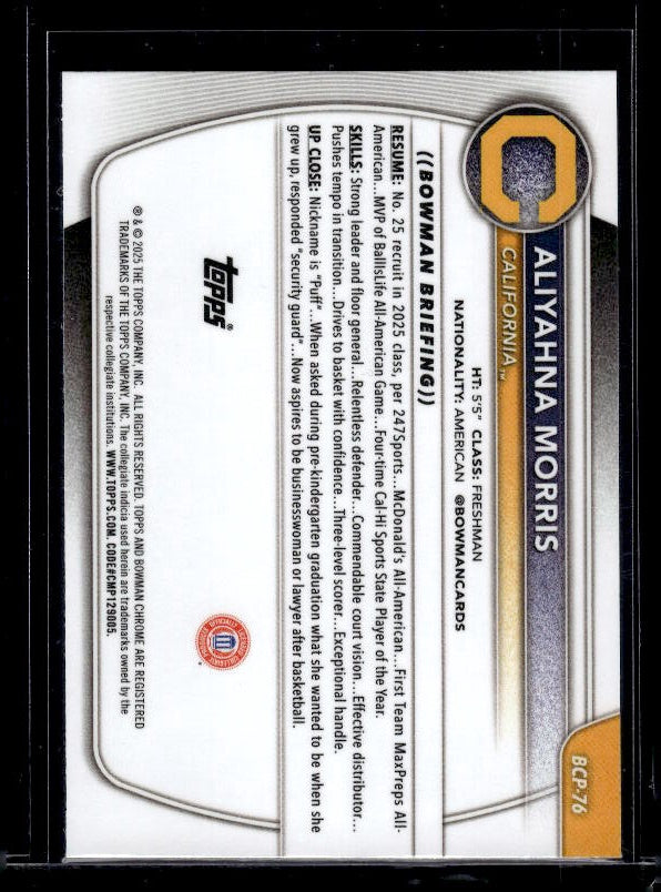 2025-26 Bowman #BCP-76 Aliyahna Morris Chrome Prospects Mojo Refractor