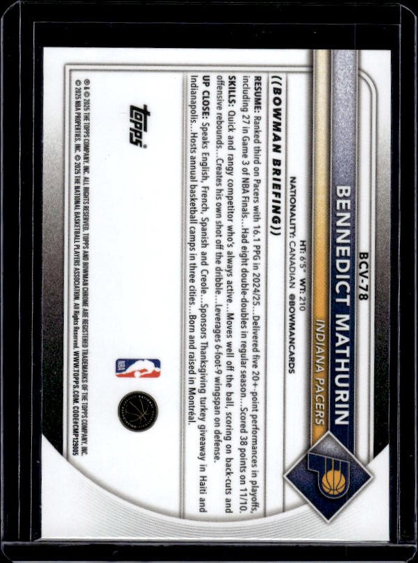 2025-26 Bowman #BCV-78 Bennedict Mathurin Chrome Mojo Refractors
