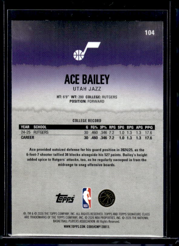 2025-26 Topps Signature Class #104 Ace Bailey Chrome Pandora Yellow Refractors
