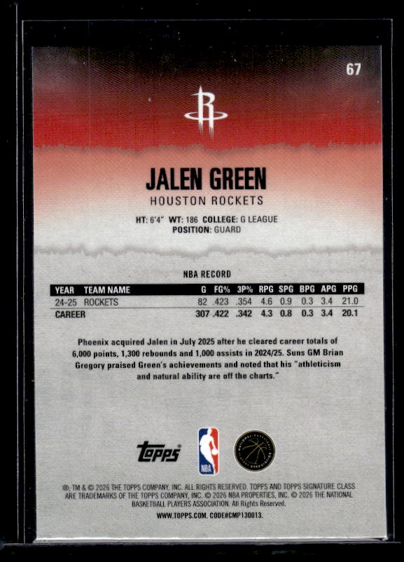 2025-26 Topps Signature Class #67 Jalen Green Chrome