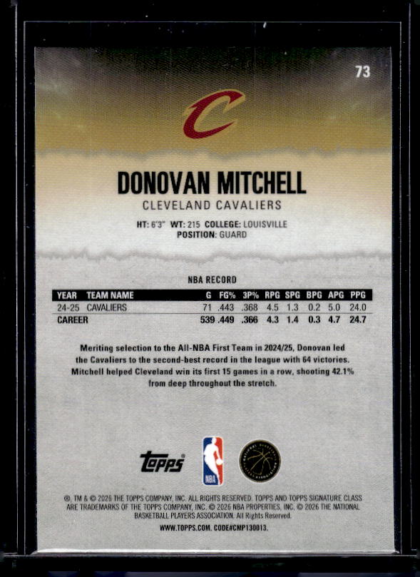 2025-26 Topps Signature Class #73 Donovan Mitchell Chrome