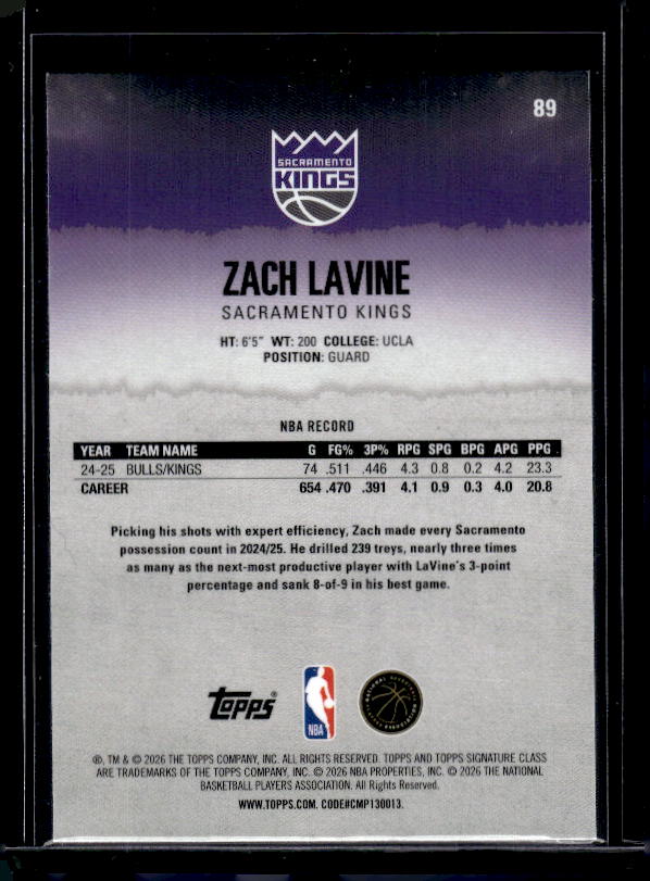2025-26 Topps Signature Class #89 Zach Lavine Chrome