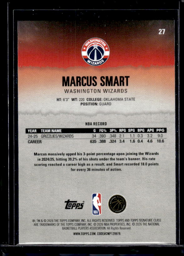 2025-26 Topps Signature Class #27 Marcus Smart Bronze