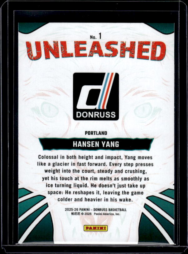 2025-26 Donruss #1 Hansen Yang Unleashed