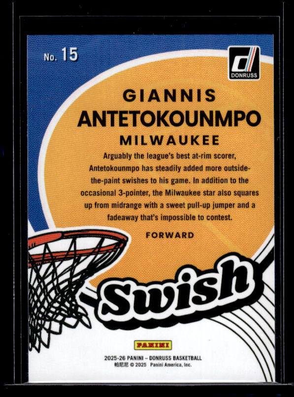 2025-26 Donruss #15 Giannis Antetokounmpo Swish