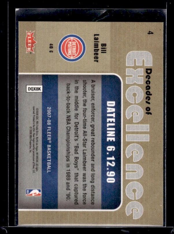 2007-08 Fleer #4 Bill Laimbeer Decades of Excellence