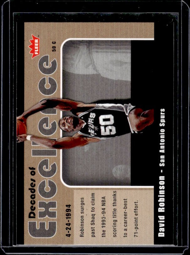 2007-08 Fleer #5 David Robinson Decades of Excellence