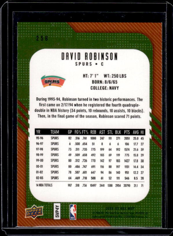 2008-09 Upper Deck MVP #258 David Robinson