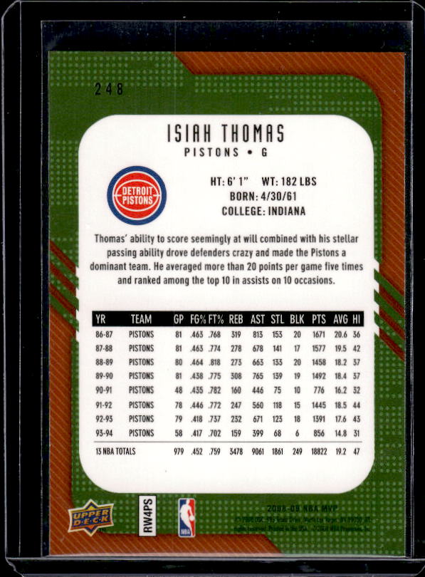 2008-09 Upper Deck MVP #248 Isiah Thomas