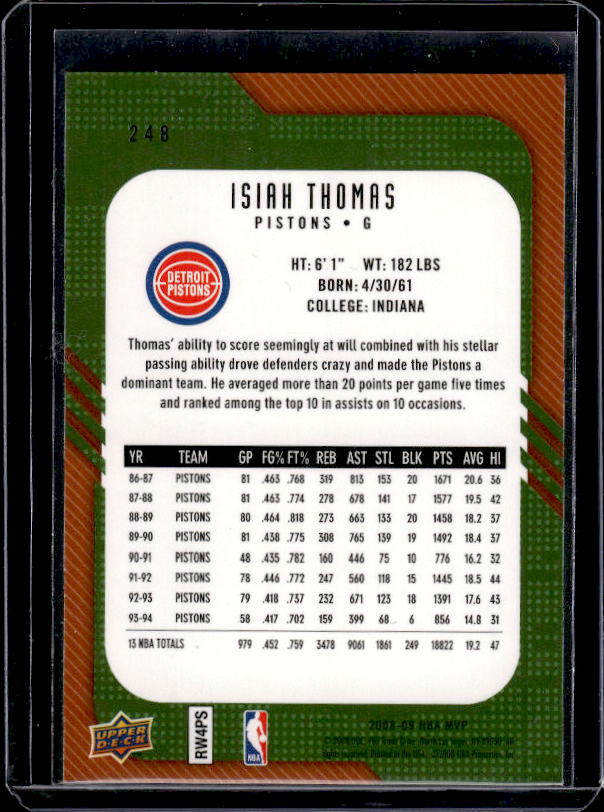 2008-09 Upper Deck MVP #248 Isiah Thomas