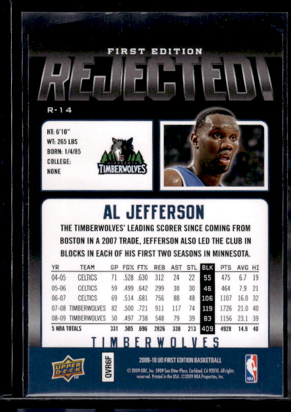 2009-10 Upper Deck First Edition #R-14 Al Jefferson Rejected!