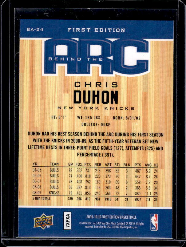 2009-10 Upper Deck First Edition #BA-24 Chris Duhon Behind the Arc
