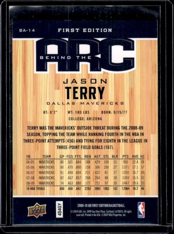 2009-10 Upper Deck First Edition #BA-14 Jason Terry Behind the Arc