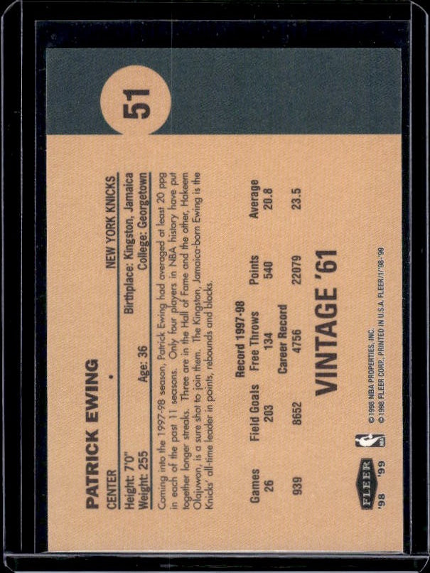 1998-99 Fleer Tradition #51 Patrick Ewing Vintage '61