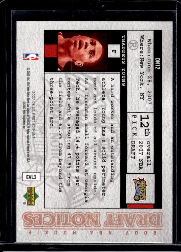 2007-08 Upper Deck #DN12 Thaddeus Young Draft Notices