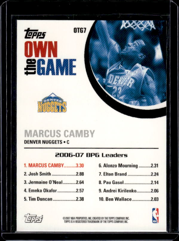 2007-08 Topps #OTG7 Marcus Camby Own the Game