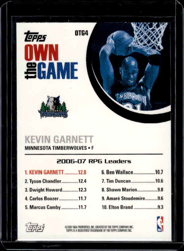 2007-08 Topps #OTG4 Kevin Garnett Own the Game