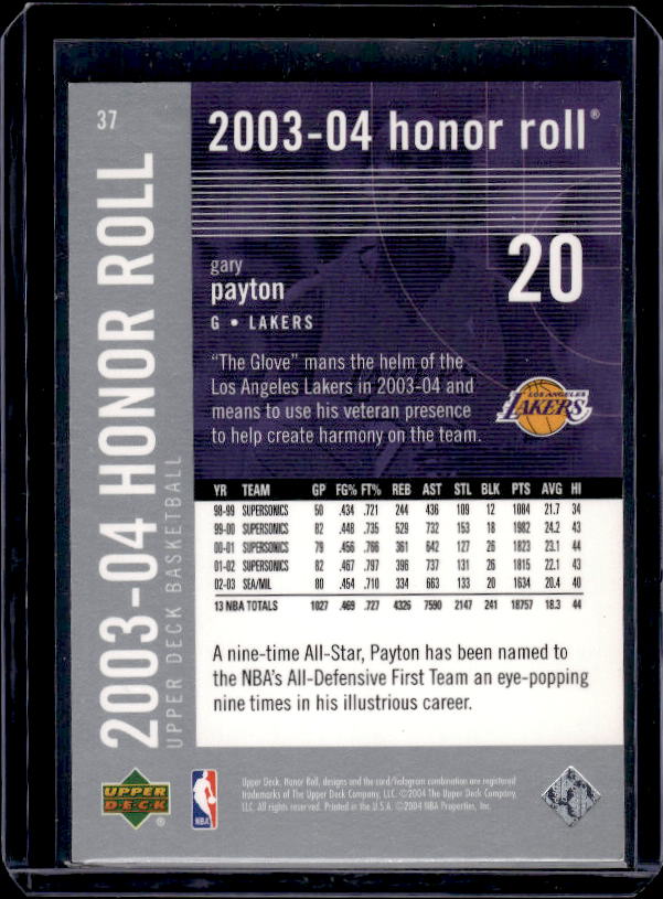 2003-04 Upper Deck Honor Roll #37 Gary Payton