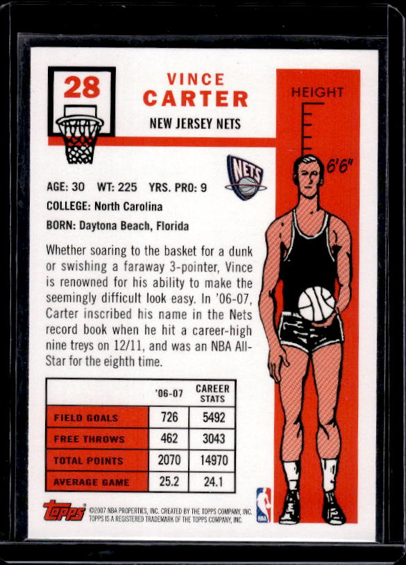 2007-08 Topps #28 Vince Carter 1957-58 Variations