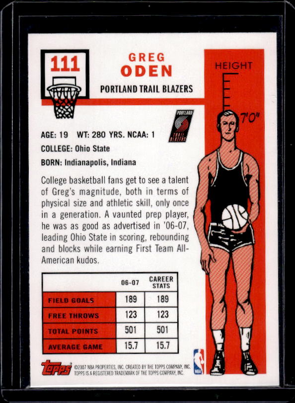 2007-08 Topps #111 Greg Oden 1957-58 Variations