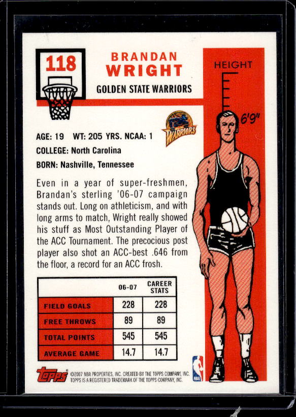 2007-08 Topps #118 Brandan Wright 1957-58 Variations