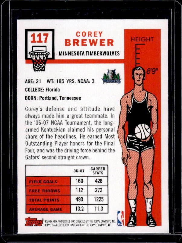 2007-08 Topps #117 Corey Brewer 1957-58 Variations