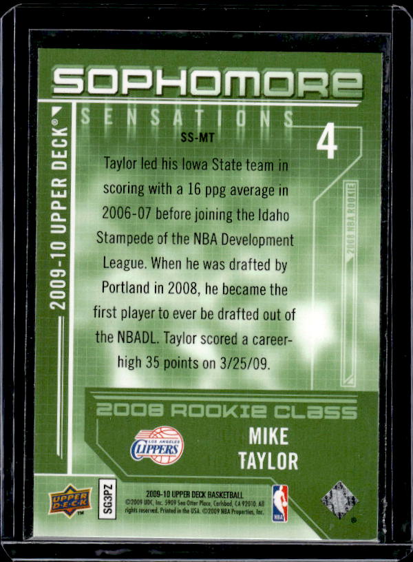 2009-10 Upper Deck #SS-MT Mike Taylor Sophomore Sensations