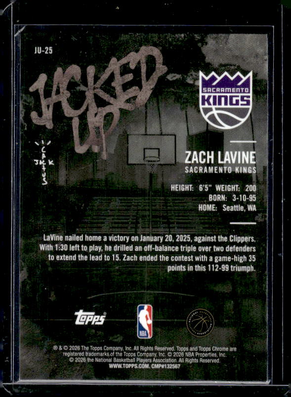 2025-26 Topps Chrome Cactus Jack #JU-25 Zach LaVine Jacked Up