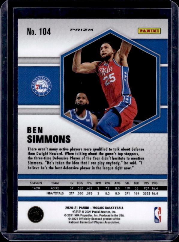 2020-21 Panini Mosaic #104 Ben Simmons Mosaic Camo Pink