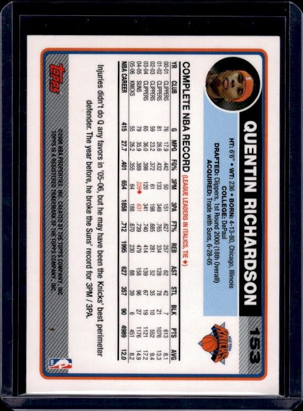 2006-07 Topps #153 Quentin Richardson