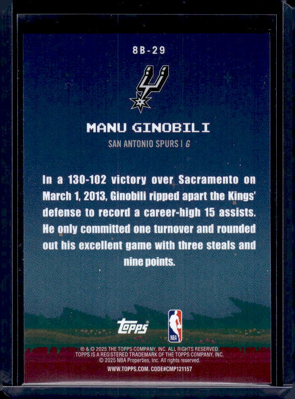2025-26 Topps #8B-29 Manu Ginobili 8-Bit Ballers