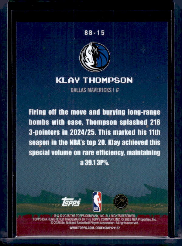 2025-26 Topps #8B-15 Klay Thompson 8-Bit Ballers