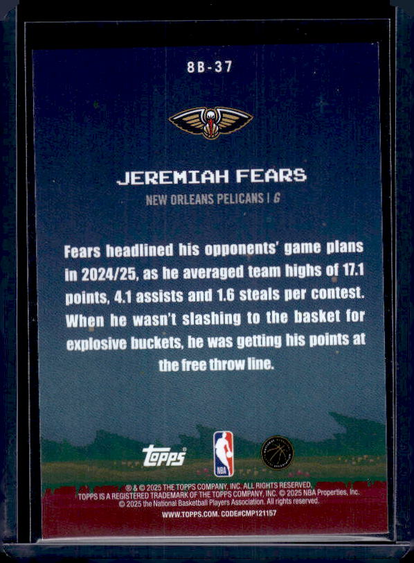 2025-26 Topps #8B-37 Jeremiah Fears 8-Bit Ballers