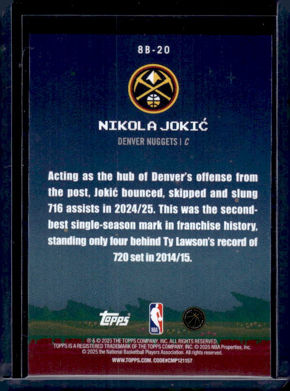 2025-26 Topps #8B-20 Nikola Jokić 8-Bit Ballers