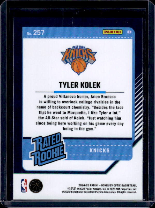 2024-25 Donruss Optic #257 Tyler Kolek