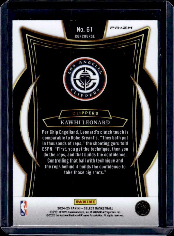 2024-25 Panini Select #61 Kawhi Leonard Tectonic Prizm