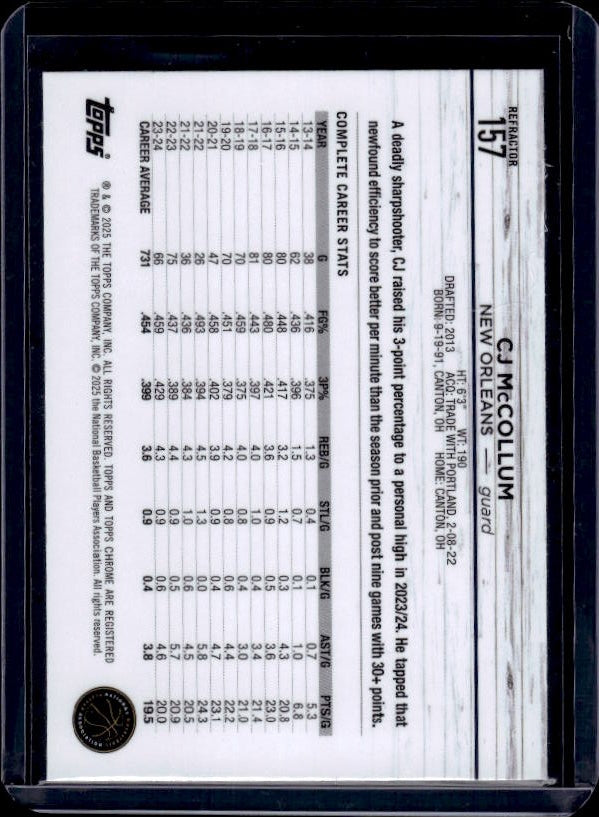 2024-25 Topps Chrome #157 CJ McCollum Refractor