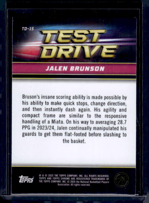2024-25 Topps Chrome #TD-15 Jalen Brunson Test Drive
