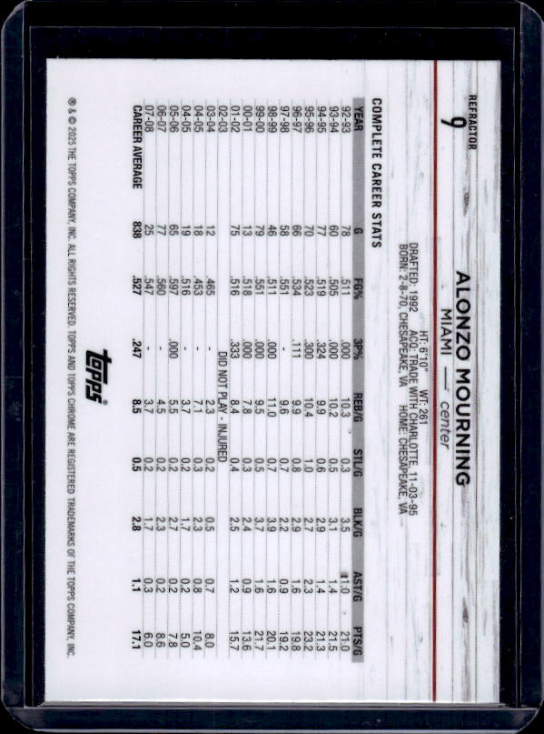2024-25 Topps Chrome #9 Alonzo Mourning Refractor
