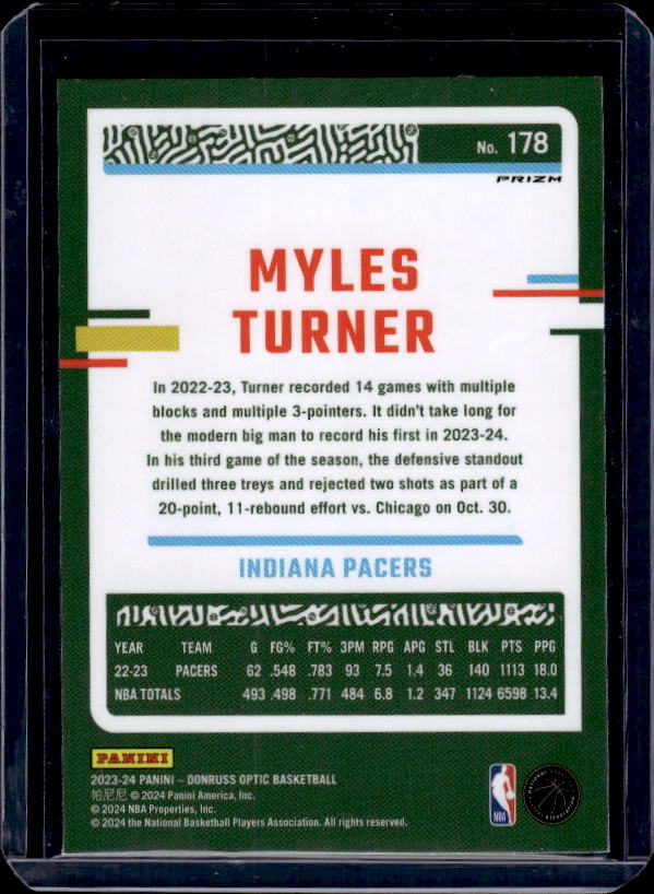 2023-24 Donruss Optic #178 Myles Turner Purple