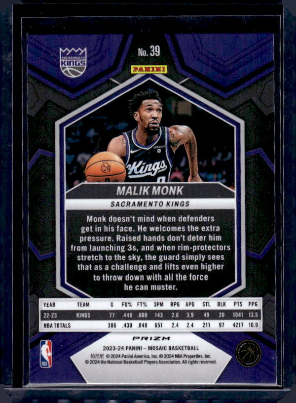 2023-24 Panini Mosaic #39 Malik Monk Mosaic